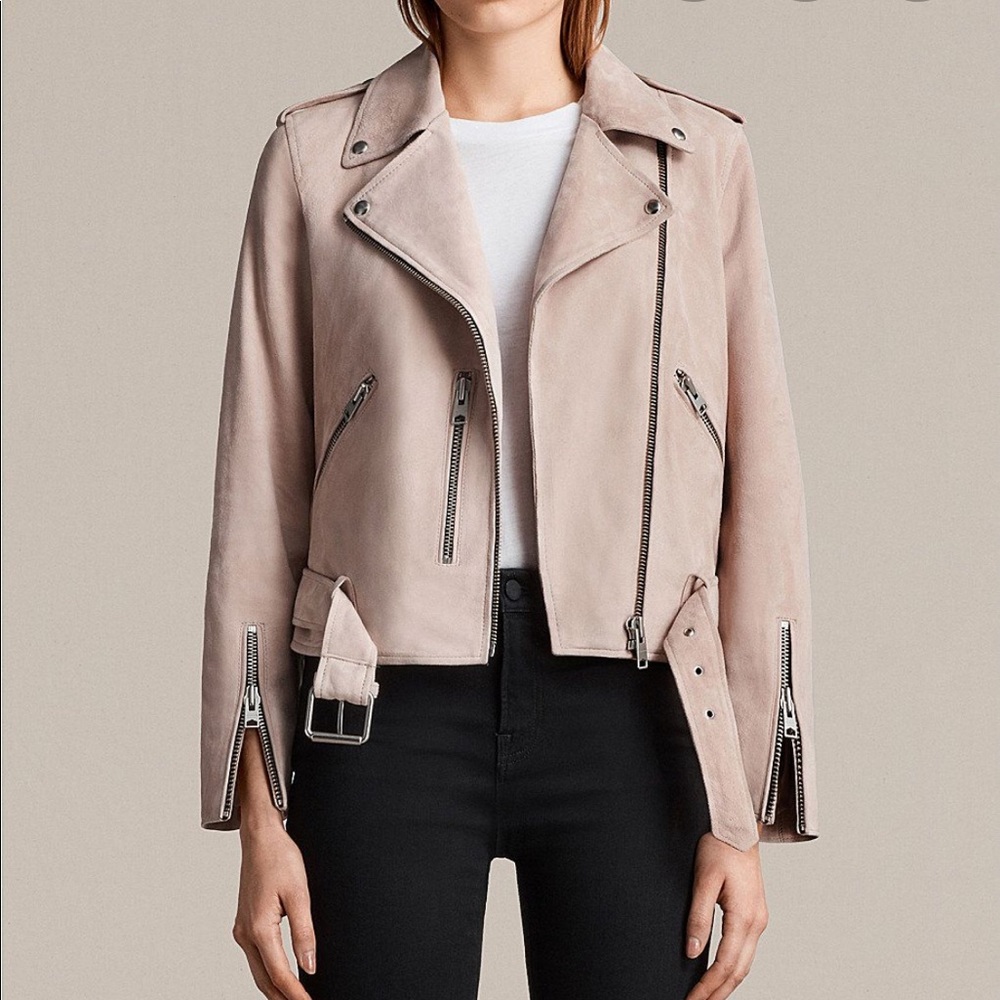 Allsaints Balfern Pink Suede Biker Jacket - Picture 1 of 4
